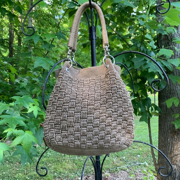THE SAK Double Strap Tote Bag Classic Tan Brown Crochet 12 x 10 Purse VGUC - Picture 9 of 9